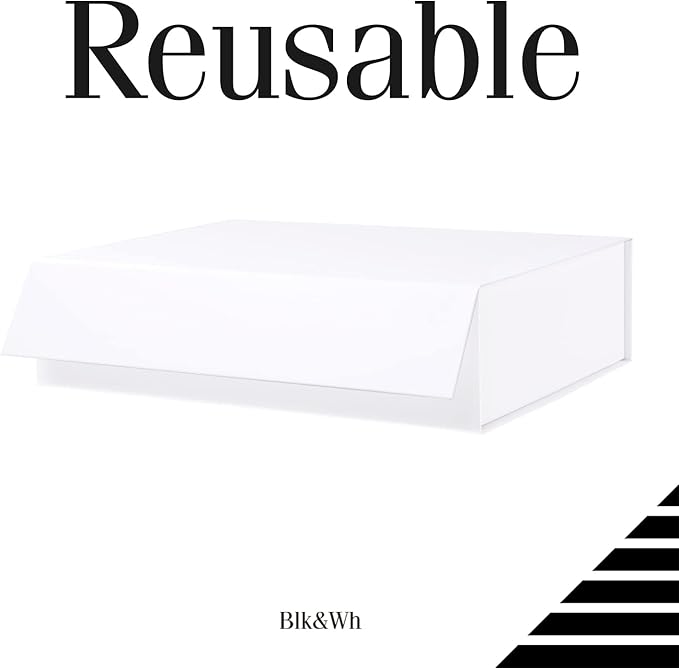 BLK&WH 6 Large Gift Boxes 13.5x10x3.5 Inches, White Gift Boxes with Magnetic Closure Lids, Sturdy Shirt Boxes, Rectangle Collapsible Boxes for Gift Packaging (Matte White)