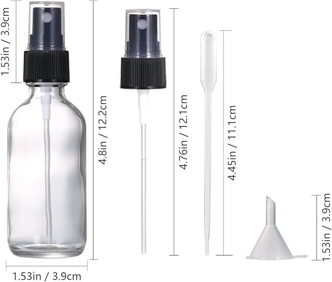 60ml Clear Glass Spray Bottles,Small Empty Fine Mist Perfume Refillable Reusable Travel Spray Bottle for Essential Oils/Hair/Aromatherapy/Cleaning/Cosmetic with Extra Spray Nozzle(2 Pack)