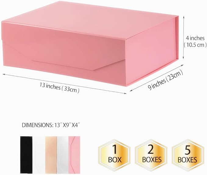 5 Pink Large Gift Boxes with Lid 13x9x4 Inches, Bridesmaid Proposal Boxes, Hard Collapsible Gift Box with Magnetic Closure, Groomsman Box Reusable Gift Boxes for Clothes (Glossy Pink)