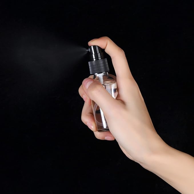 2oz Glass Spray Bottle, Fine Mist Boston Glass Bottles with Black Fine Mist Sprayer Small Clear Bottles for Essential Oils, Bath, Beauty, Hair & Cleaning, Clear, Pack of 24