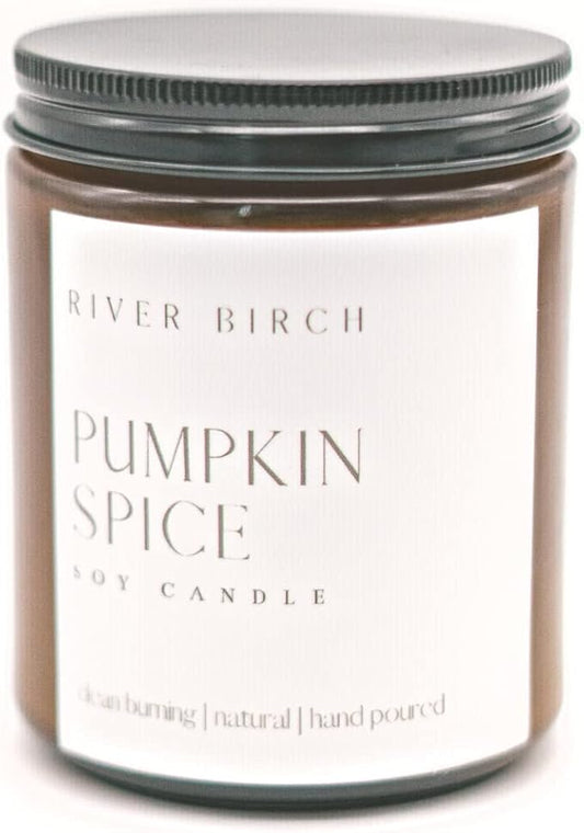 River Birch Candles Pumpkin Spice Scented Candle | Premium, All-Natural, Non-Toxic, Soy Amber Jar Candles | 8.5oz 40 Hr Burn Time | Cozy Relaxing Gifts for Home