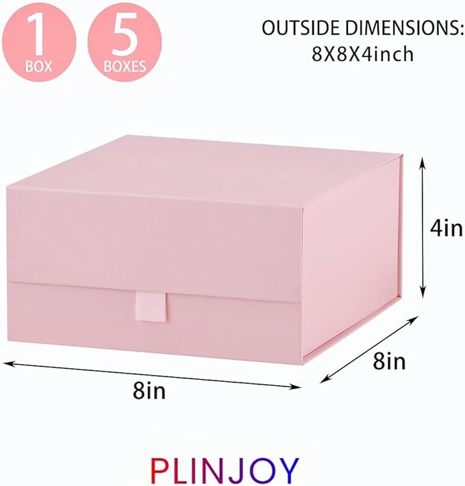 5 Pcs Pink Gift Box 8x8x4 Inches Small Gift Boxes for Presents with Magnetic Closure Lid Luxury Collapsible Gift Box Bridesmaid, Wedding, Birthday Boxs for Gift Packaging