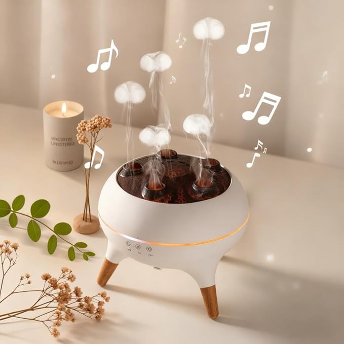 Mushroom Cloud Humidifier, Aromatherapy Essential Oil Diffuser with Sound-Activated Mode, 7-Smoke Modes Jelly Fog & Color LED, Large Water Tank with Auto-Shutoff, for Home Bedroom Office Yoga Studio