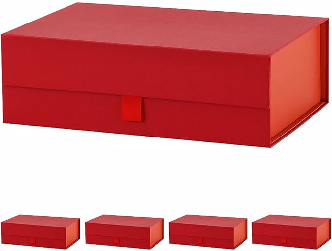 5 Pcs Red Gift Box for Presents 10.8x7.5x3.5 Inches Magnetic Gift Boxes with Lid Luxury Gift Box for Rectangle Collapsible for Bridesmaid, Wedding, Birthday Gift Packging