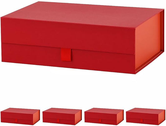 5 Pcs Red Gift Box for Presents 10.8x7.5x3.5 Inches Magnetic Gift Boxes with Lid Luxury Gift Box for Rectangle Collapsible for Bridesmaid, Wedding, Birthday Gift Packging