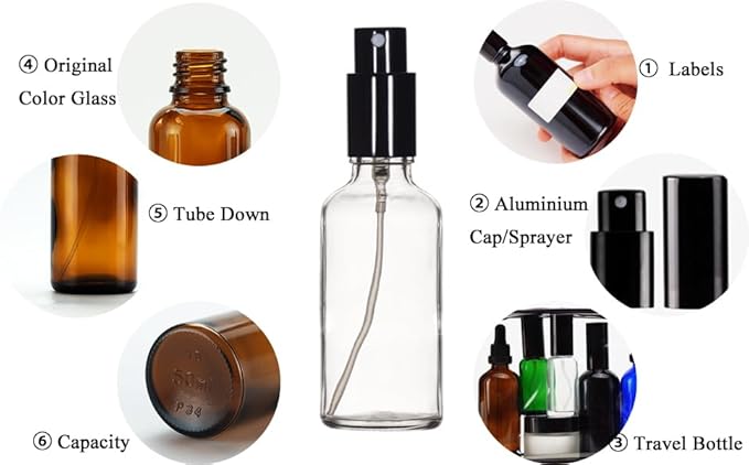 YIZHAO Clear Glass Spray Bottles 2oz, with Small Fine Mist Spray, Metal Cap, Refillable for Essential Oil,Travel,Cleaning,Perfume,Aromatherapy,Makeup – 12 Pcs