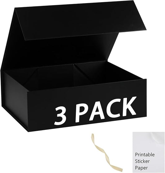 Black Gift Box,19x16x6 Extra Large Gift Boxes With Lids For Presents Includes Ribbon And Diy Printable Sticker Paper,Bridesmaid Proposal Box,Magnetic Gift Box For Birthday,Wedding,Graduation