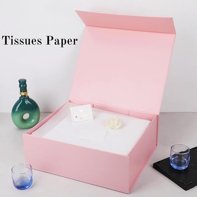 UoeRing 1 Pcs Pink Gift Box Large 13.5x11.8x4.7 inch Luxury Gift Box for Presents with Magnetic Closure Lid Collapsible,Birthday,Contains Card, Ribbon, Tissue Paper,Shredded Paper Filler