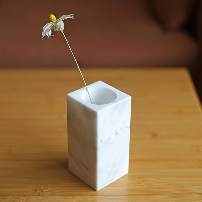 Natural Marble Flower Vase, White Vase Modern Farmhouse Home Decor, Premium Marble Craft Vases for Living Room Shelves Table Center Wedding