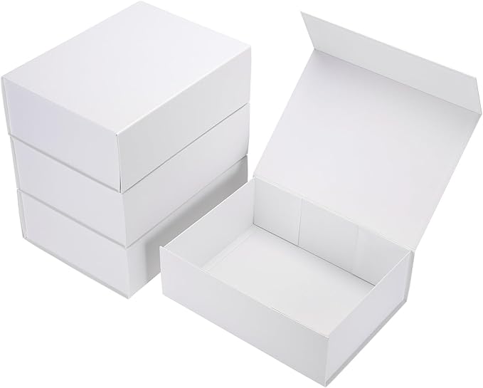 Ditwis 4 Pack 12x9x4 Inches Gift Boxes with Magnetic Closure Lids, White Magnetic Box for Wedding, Groomsmen Bridesmaid Proposal, Birthdays, Mother's Day