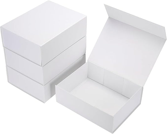 Ditwis 4 Pack 12x9x4 Inches Gift Boxes with Magnetic Closure Lids, White Magnetic Box for Wedding, Groomsmen Bridesmaid Proposal, Birthdays, Mother's Day