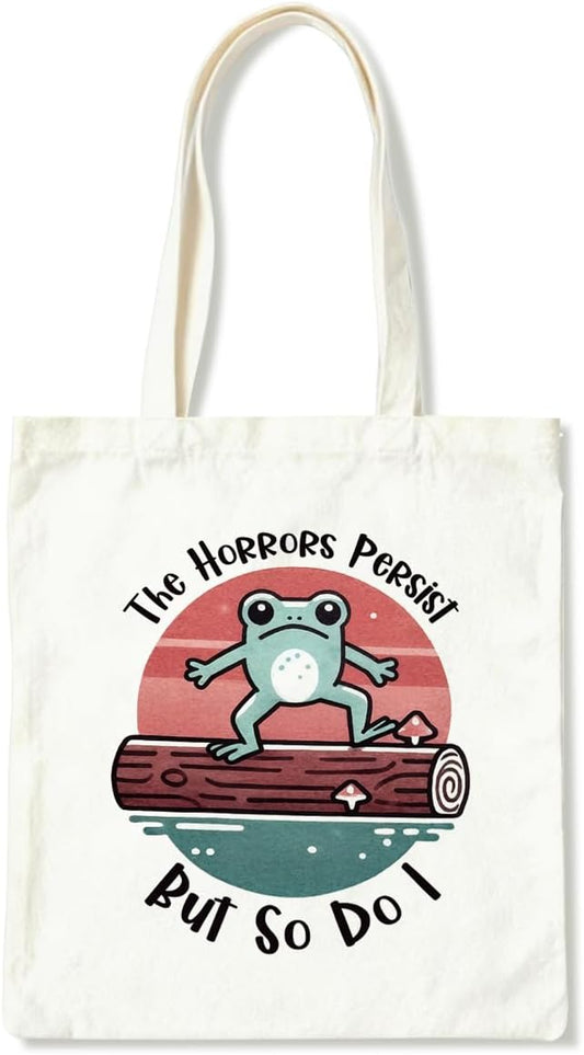 Canvas Tote Bag for Women, Funny Frog Shoulder Bags, Inspirational Canvas Totes to Work Traveling, Christmas Gifts to Friends and Family, Holiday Gift Bags for Wrap Storage