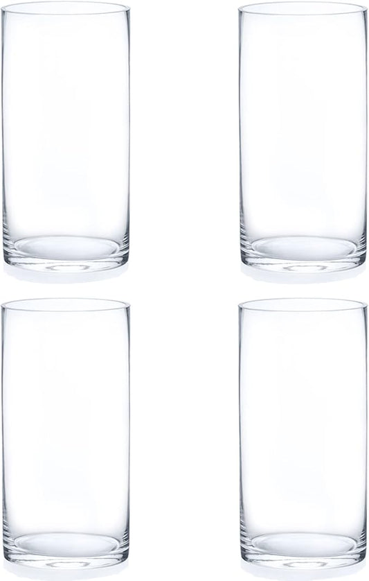 Enova Floral Set of 4 Clear Glass Cylinder Vase, 5W x 10H Inches Tall Clear Flower Vase, Pillar Candle Floating Candle Holders, Decorative Glass Vase for Wedding Centerpieces, Home Table Decor