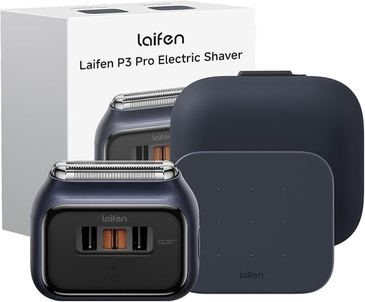 Laifen P3 Pro 3-Blade Electric Shaver Set – Includes P3 Pro Shaver, Travel Pod & Non-Slip Pad, Dual Linear Motors 12,000 Cuts/Min, 100-Min Runtime, IPX7 Waterproof (Royal Blue)