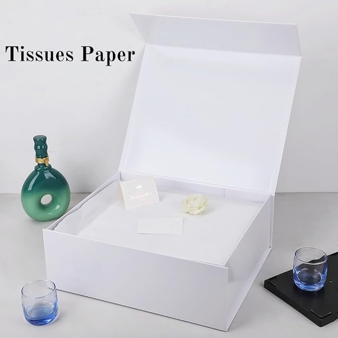 UoeRing 1 Pcs White Gift Box Large 13.5x11.8x4.7 inch Luxury Gift Box for Presents with Magnetic Closure Lid Collapsible,Birthday,Christmas,Contains Card, Ribbon, Tissue Paper,Shredded Paper Filler