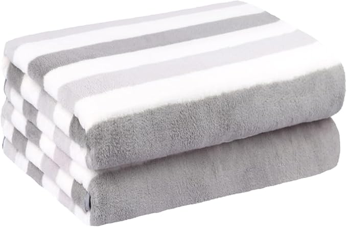 JML Large Microfiber Bath Towels for Adult, 2 Pack, 30" x 60", Oversized Fleece Cabana Stripe Towels Grey, Soft, Super Absortbent, Fast Drying for Suana,Shower,Bathroom,Sport,Fitness,Yoga