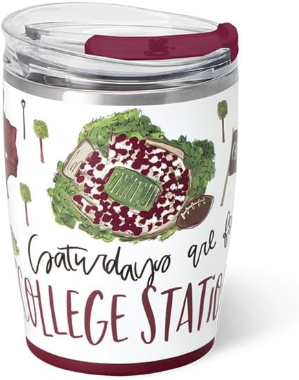 Swig Life 12oz Insulated Tumbler, Travel Coffee Tumbler with Lid, Cup Holder Friendly Travel Coffee Mug, Stainless Steel, 12 oz Reusable Insulated Coffee Mug (Saturdays in College Station)