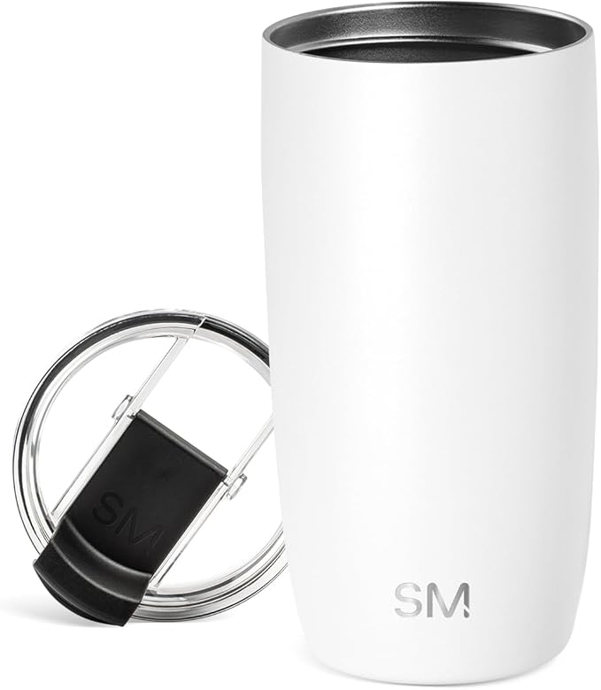 Simple Modern Travel Coffee Mug Tumbler with Flip Lid | Reusable Insulated Stainless Steel Cold Brew Iced Coffee Cup Thermos | Gifts for Women Men Him Her | Voyager Collection | 16oz | Winter White