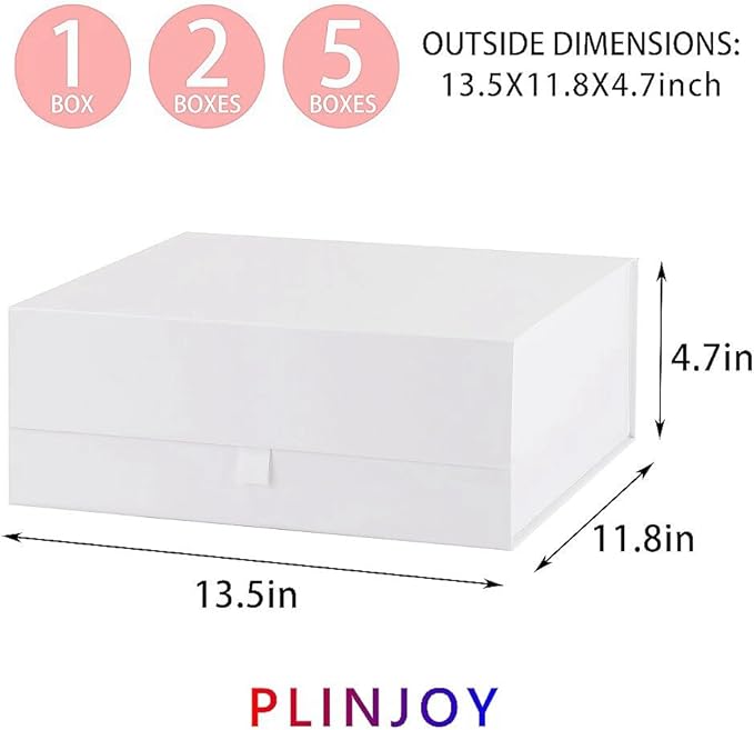 White Gift Box Large 13.5x11.8x4.7 Inches, White Gift Boxes for Presents with Magnetic Closure Lid, Luxury Gift Box Rectangle Collapsible Boxes for Gift Packaging