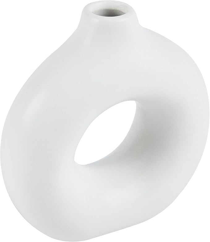 Restaurantware-Table Art Flower Vase, 1 Donut Vase - Minimalist Style, for Fresh Or Artificial Flowers, Black Ceramic Piece for Home Decor, Kitchen, Home, Living Room, Office, and More