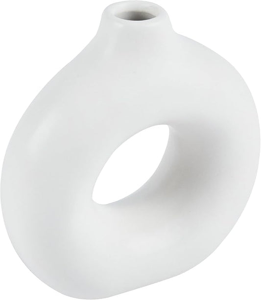 Restaurantware-Table Art Flower Vase, 1 Donut Vase - Minimalist Style, for Fresh Or Artificial Flowers, Black Ceramic Piece for Home Decor, Kitchen, Home, Living Room, Office, and More