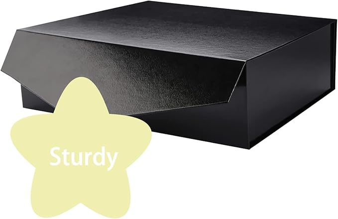 Large Black Collapsible Gift Box with Magnetic Closure Lid 13.5x9x4.1 Inches, Groomsman Proposal Box, Rectangle Present Box (Glossy Black, 1 Pack)