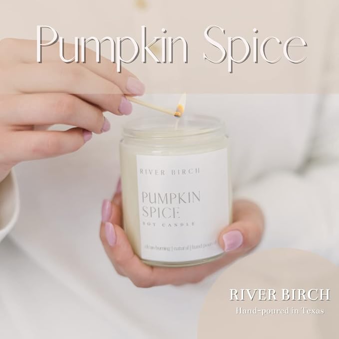 River Birch Candles Pumpkin Spice Scented Candle | Premium, All-Natural, Non-Toxic, Soy Candles | 8.5oz 40 Hr Burn Time | Cozy Relaxing Gifts for Home