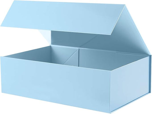 Large Gift Box with Lid 13.5x9x4.1 Inches, Blue Bridesmaid Proposal Gift Box with Magnetic Closure for All Occasion (Glossy Blue)