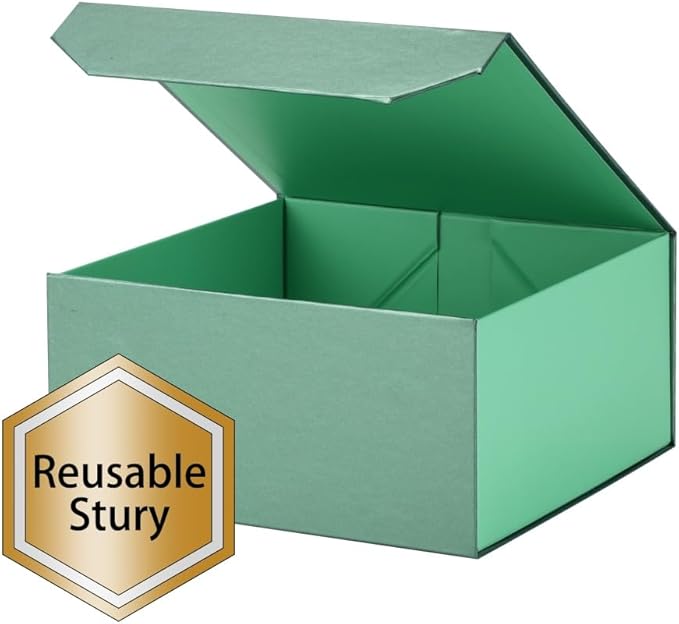 6 Pcs Small Green Gift Box 8x8x4 Inch Magnetic Gift Box Small Magnetic Box with Crinkle Paper Green Small Gift Box with Shredded Paper Luxury Gift Boxes with Lids for Presents