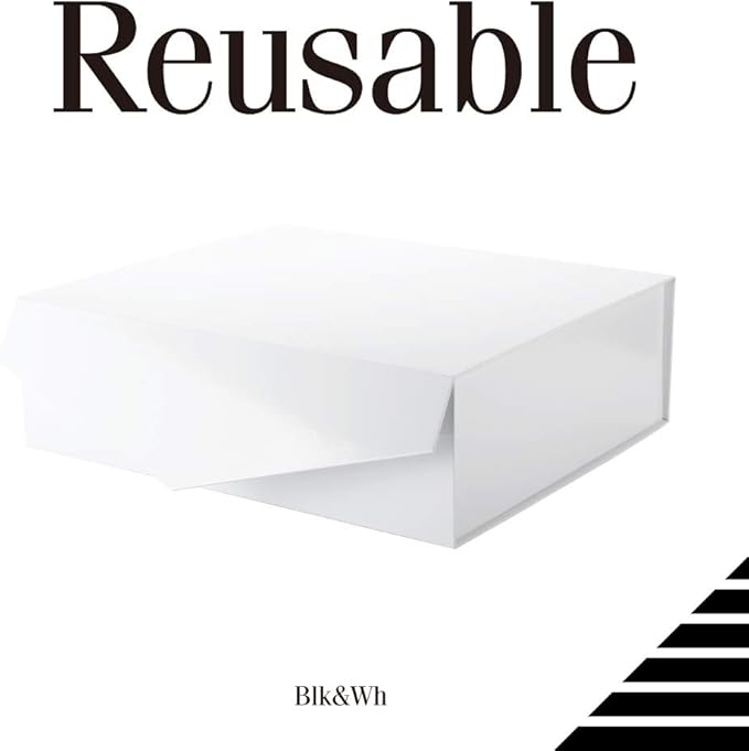 BLK&WH Extra Large Gift Box with Lid 16.3x14.2x5 Inches, White Gift Box Closure Lid for Clothes and Large Gifts (Glossy White)