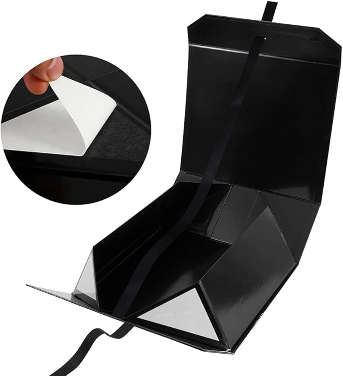 Glossy Black Collapsible Rectangle Gift Box - 13x11x5.3 Inches, Magnetic Lid Closure, Perfect for Men's Shoes or Christmas Gifts