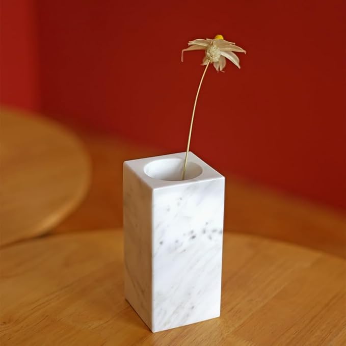 Natural Marble Flower Vase, White Vase Modern Farmhouse Home Decor, Premium Marble Craft Vases for Living Room Shelves Table Center Wedding
