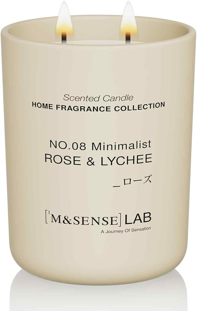 M&SENSE Natural Soy Candle| Rose & Lychee | 16.6 oz, 95H Burn | Minimalist Scented Candle for Relaxation, Gifting, Home Décor | for Bedroom, Office, Party Large