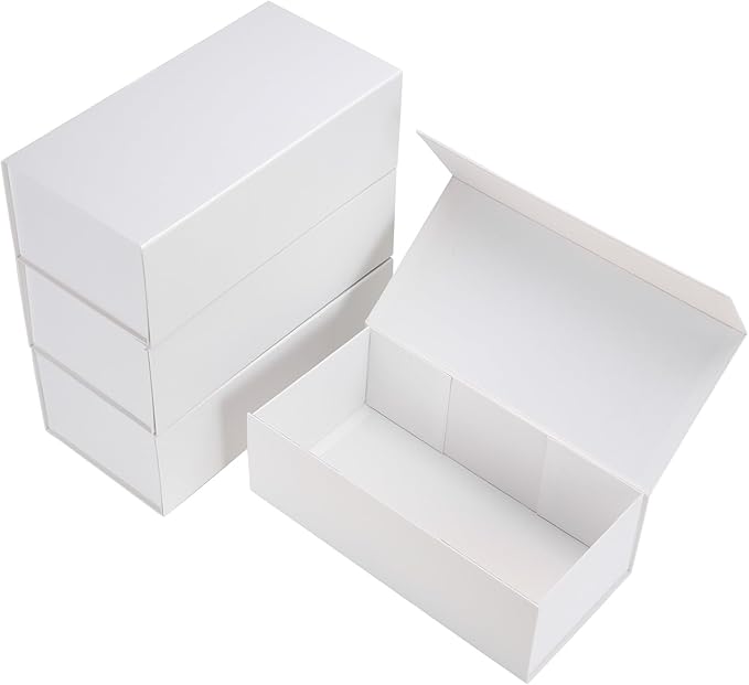 4 Pack 12x6x4 Inches Gift Boxes with Magnetic Closure Lids, White Magnetic Box for Wedding, Groomsmen Bridesmaid Proposal, Birthdays, Mother's Day