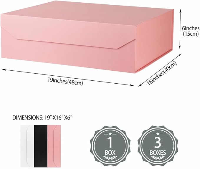 Pink Extra Large Gift Box with Lid 1 Pcs 19x16x6 Inches, Gift Box large Pink Gift Boxes for Presents Clothes Robe Wedding Dress Sweater,Reusable Foldable Bridesmaid Proposal Box（Matte）