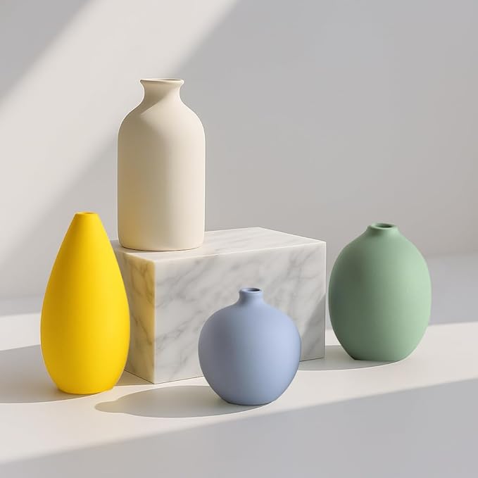 Ceramic Vase for Home Decor Set of 4, Decorative Flower Vases for Bedroom, Living Room, Bathroom, Entryway, Table Centerpiece, Modern Minimalist Vases for Decor-Multicolor