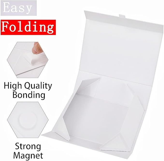 White Gift Box 8x8x4 Inches Small Gift Boxes for Presents with Magnetic Closure Lid Luxury Collapsible Gift Box Bridesmaid, Wedding, Birthday Boxs for Gift Packaging