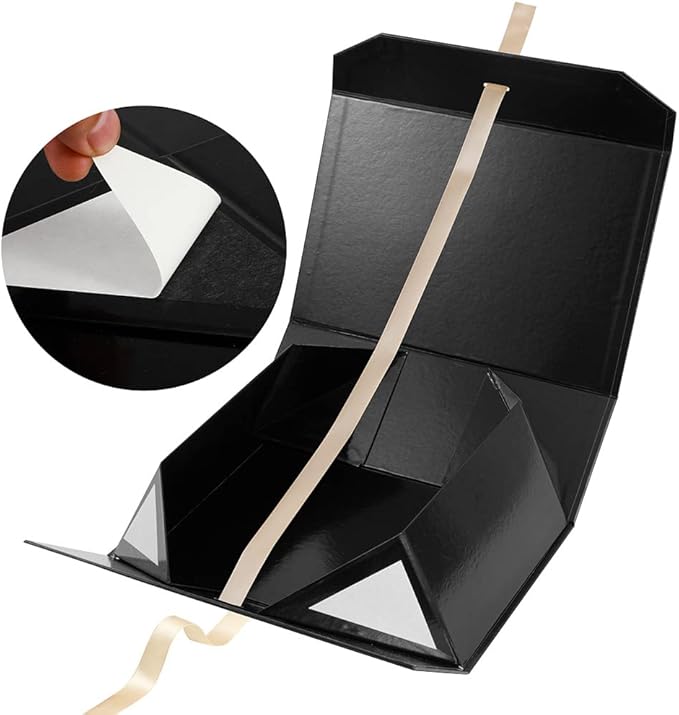 Glossy Black Bridesmaid Proposal Box - Large Gift Box with Lid, Magnetic Closure, Ribbon - 12x8x4.5 Inches