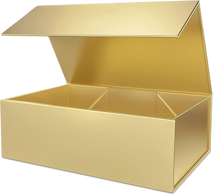Gold Gift Box 12" x 6" x 4" with Magnetic Closure Lid Gifts Boxe for Presents,Bridesmaid Gifts Box,Cute Boxes,Birthday Gift box,Luxury for Gifts Packaging, Magnetic Gift Boxe for Wrapping Gifts (Gold)