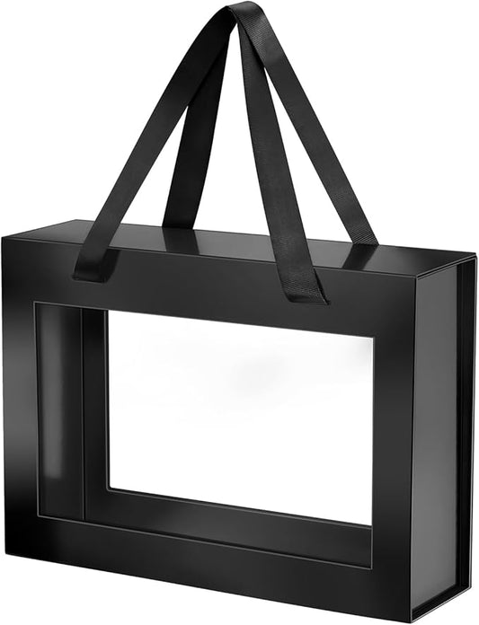 Black Gift Box with Window, Clear Magnetic Gift Box for Present, Groomsman Proposal Box (10.5x7.5x3 Inches)