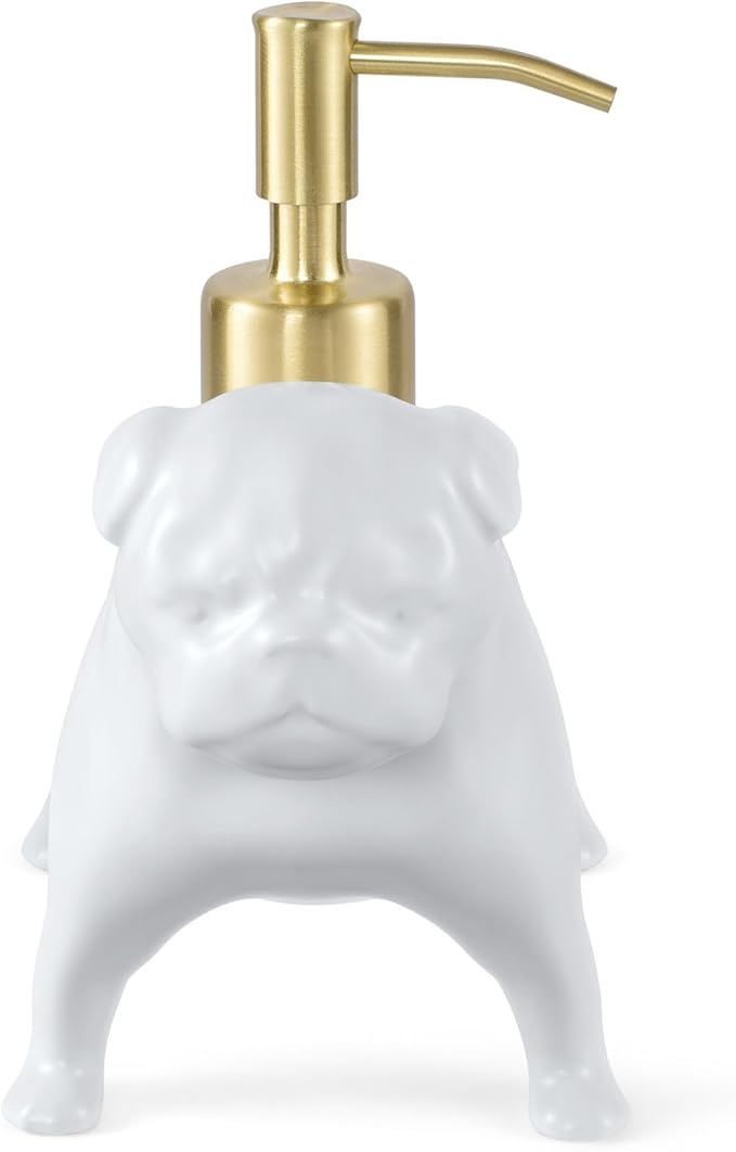 Pug Shaped Soap/Lotion/Hand Sanitizer Dog Lover Stainless Steel Pump Dispenser for Dog Gifts, Refillable for Kitchen and Bathroom(White)