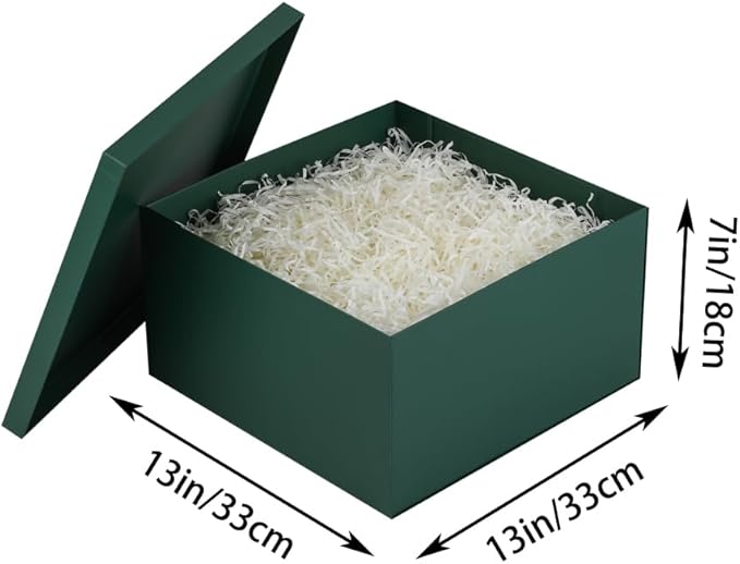 UoeRing 1Pcs Green Extra Large gift box with lids 13×13×7 Inches gift boxes for presents,Birthday Box (include Ribbon, Paper Shred Filler Gift Card & Envelopes)