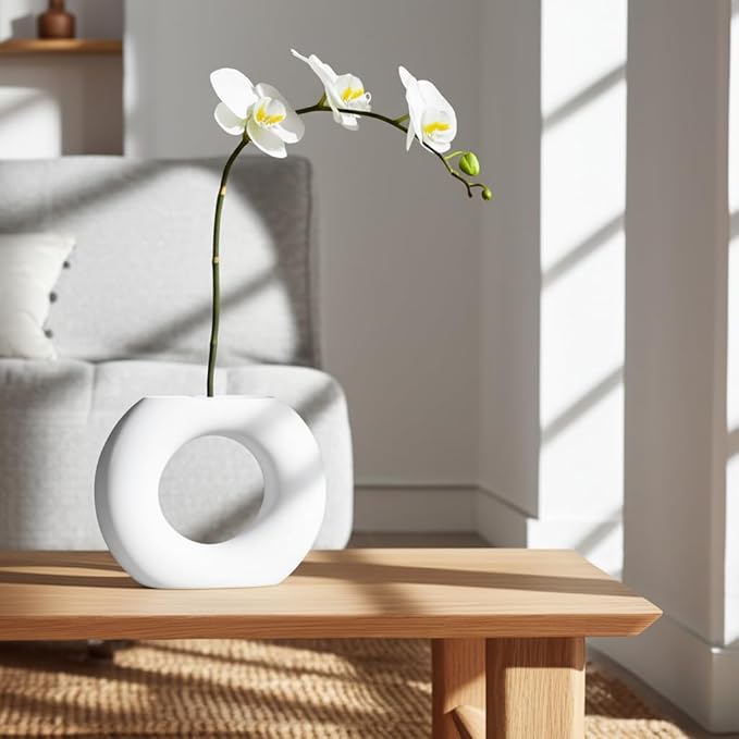 Sagebrook Home Modern Ceramic Vase - Minimalist Round Hollow Stoneware Decorative Accent for Home, Office, Bedroom, Living Room - 5" White