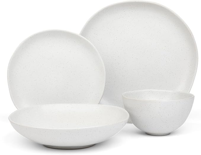 Trasa Home by Larder & Vine, Eco-Friendly High Fired Artisan Stoneware, Organic & Modern Dinnerware, 16 piece set, 4 place settings (Millstone)