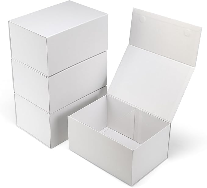 Ditwis 4 Pack 10x7x5 Inches Gift Boxes with Magnetic Closure Lids, White Magnetic Box for Wedding, Groomsmen Bridesmaid Proposal, Birthdays, Mother's Day
