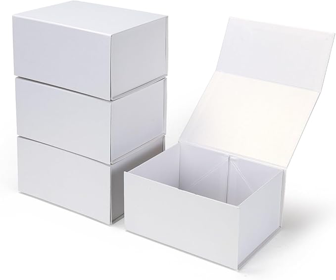 Ditwis 4 Pack 8x6x4 Inches Gift Boxes with Magnetic Closure Lids, White Magnetic Box for Wedding, Groomsmen Bridesmaid Proposal, Birthdays, Mother's Day