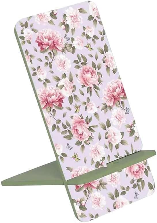 Wooden Pink Cell Phone Stand,Universal Phone Holder Stand Charging Hole Compatible with All Phone iPhone14,Smartphones,Facetime Holder for Desk 6"x 3.15"Inch Pink Peonies (Regular)