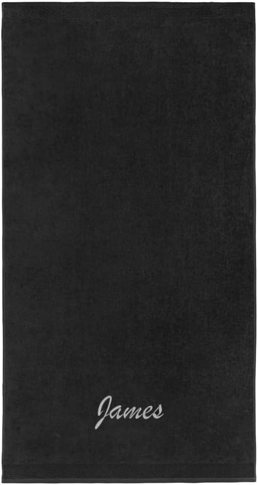 Kaufman - Personalized Velour Beach and Pool Towel 100% Cotton 30in X 60in Solid Color Bath Towel Embroidered (Black)