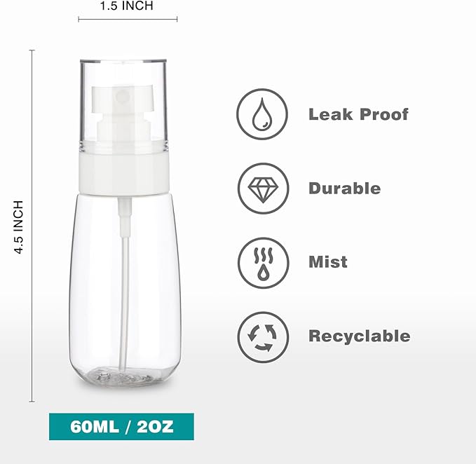 3pack Small Spray Bottle, 2oz Mini Spray Bottles, Empty Travel Spray Bottle, Fine Mist Plastic Spray Bottles (Clear+Green+Pink)