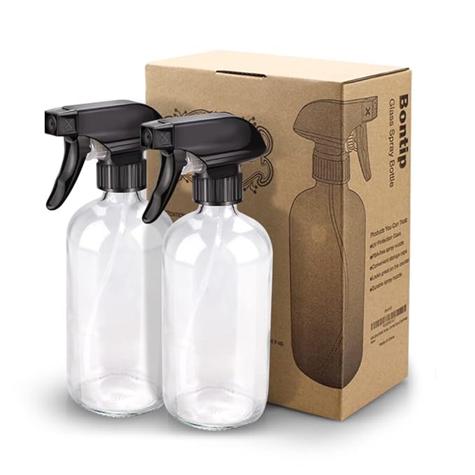 Glass Spray Bottle, Clear Glass Spray Bottle Set & Accessories Refillable for Plants Window Cleaners Aromatherapy Facial Hydration Watering Flowers Hair Care (2 Pack/16 oz) (Transparent)